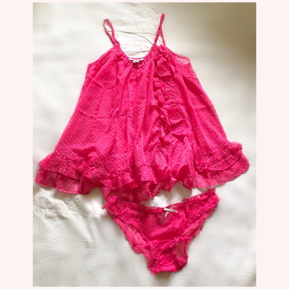 Victoria’s Secret Sheer Pink Babydoll Set, NEW; S